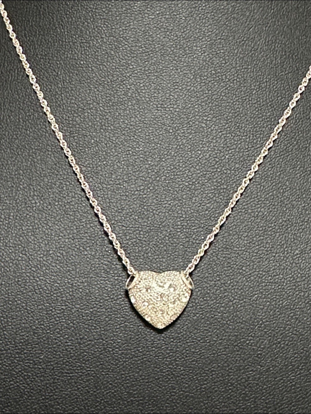KR Silver Tone Scattered Crystal Puffy Heart Pendant Necklace